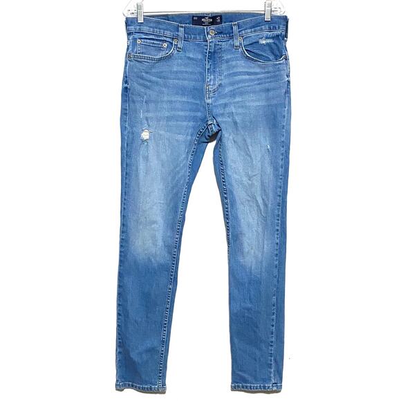 Hollister Jeans Skinny Epic Flex Mens 31 x 32 Light Wash Distressed Whiskered - Picture 1 of 12